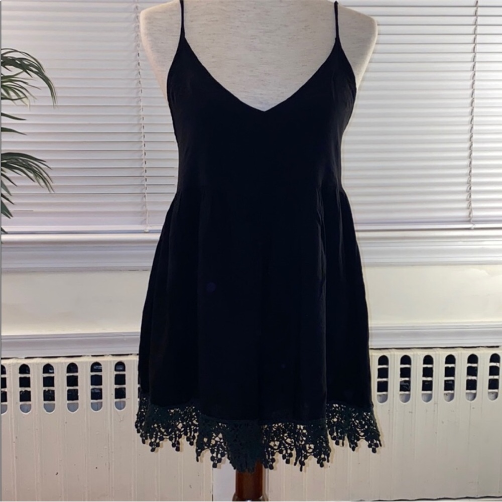 Black Romper with Crochet Lace Trim
